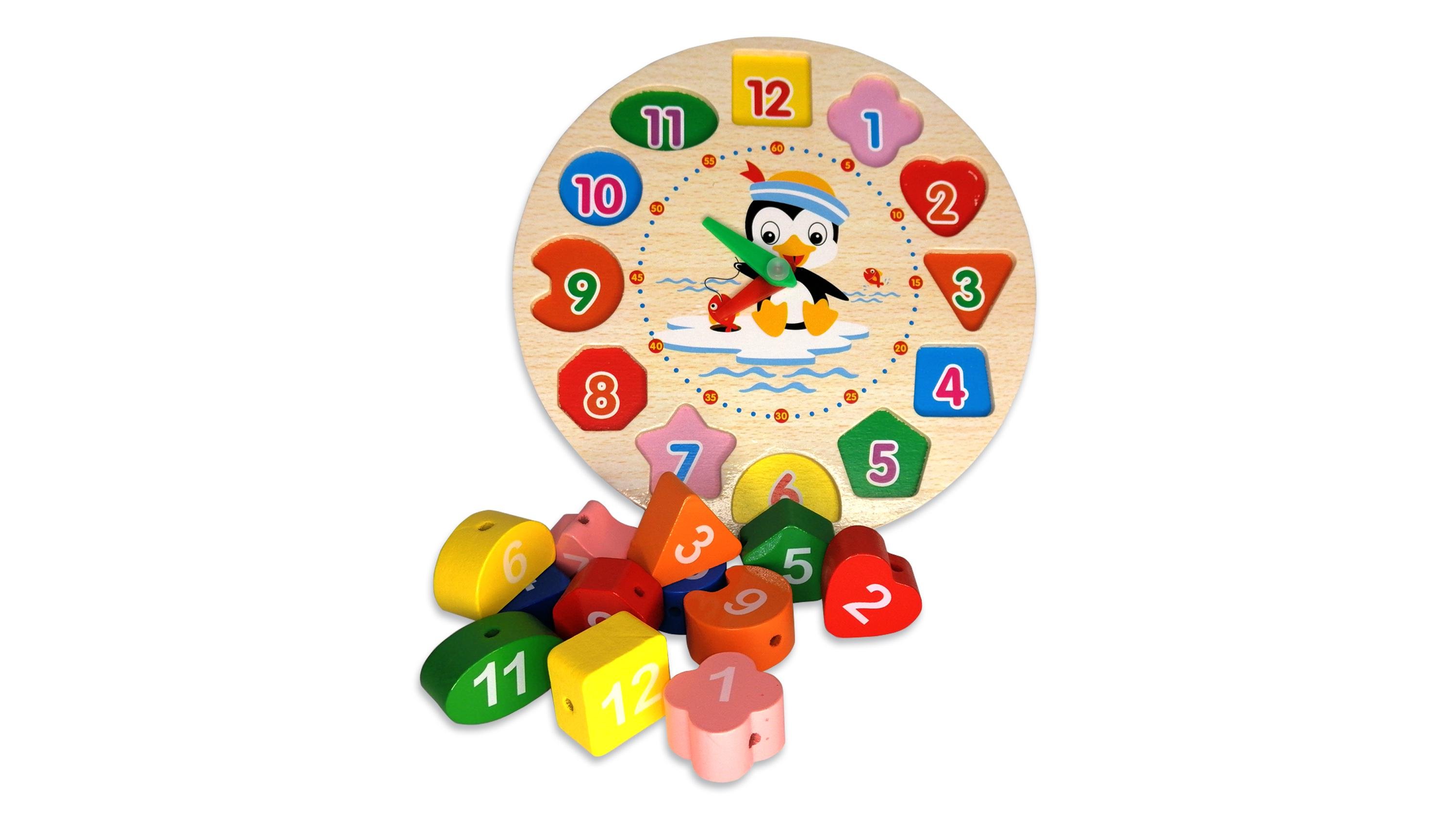 Дерев'яний годинник-сортер Jia Yue Toys 17 см та шнурівкою (81633)