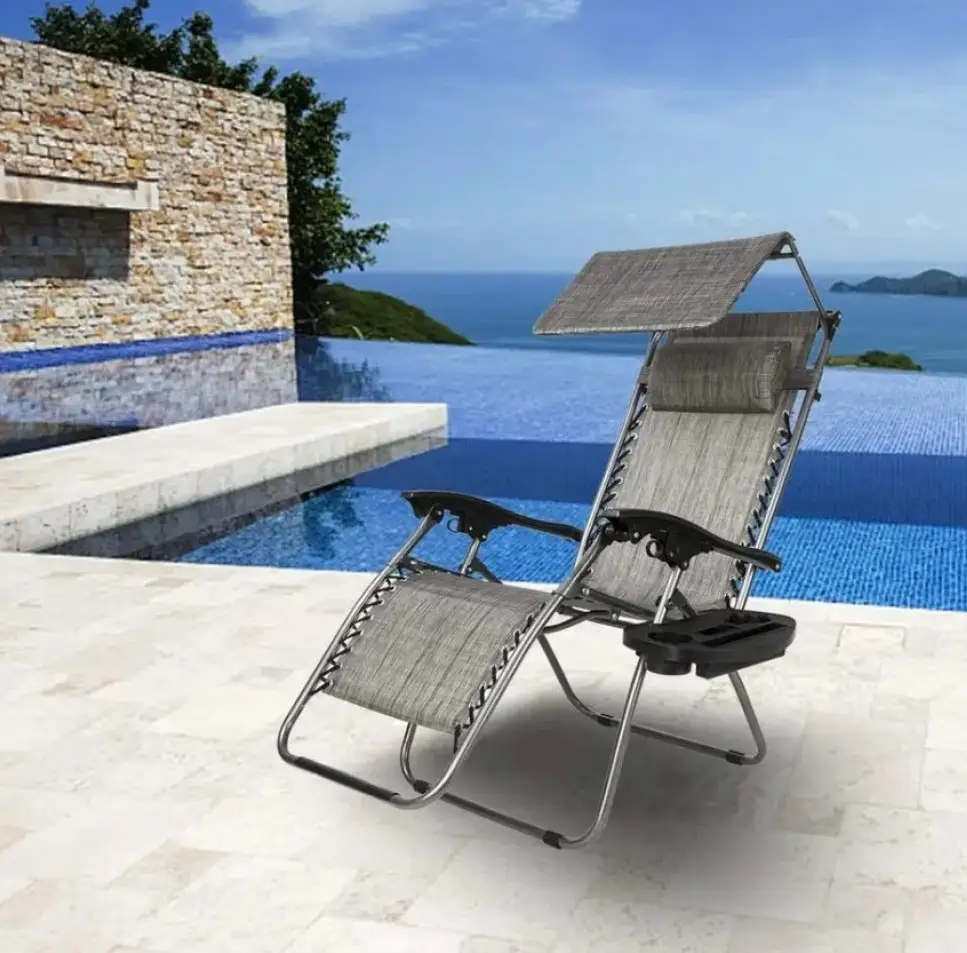 Шезлонг раскладной с козырьком подголовником и подлокотниками с регулируемым положением 160 см Серый - фото 6