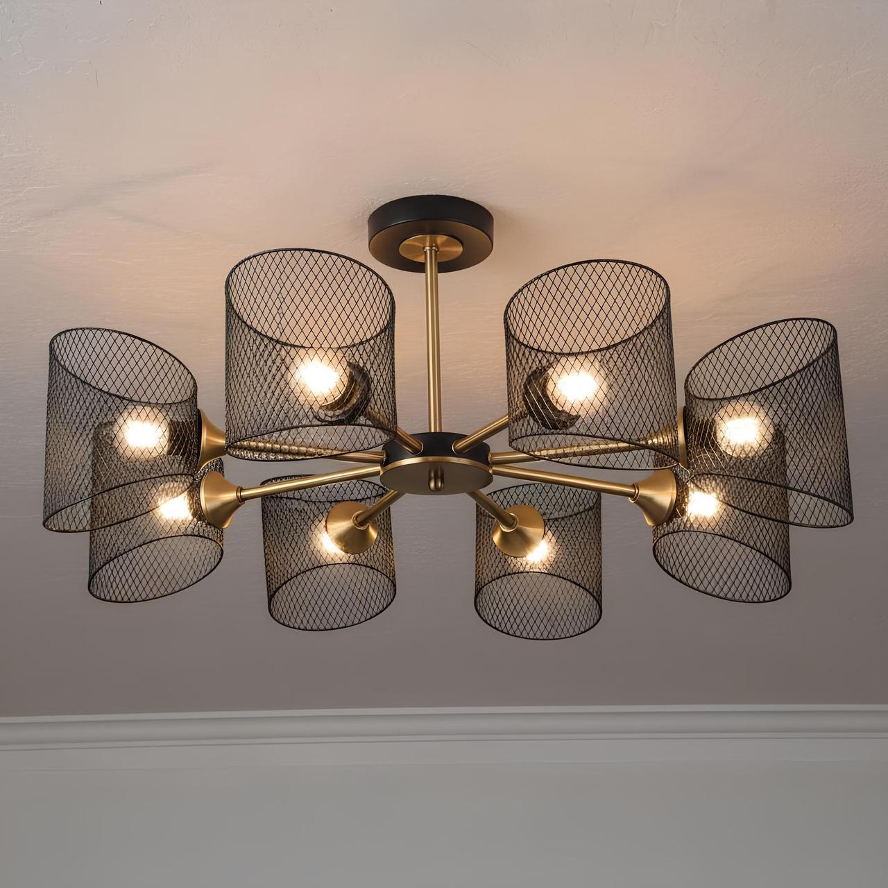 Люстра Valeso на вісім плафонів в сітку під лампи Е27 Чорний/Мідний (B N6685/8 BK+COP)