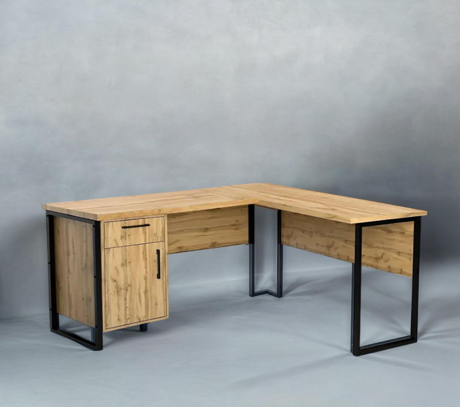 Стол угловой офисный Tobi Sho LOFT Gold СУЛГ/4-1 с тумбой столешница 18 мм 1400х1400х750 Дуб аппалачи