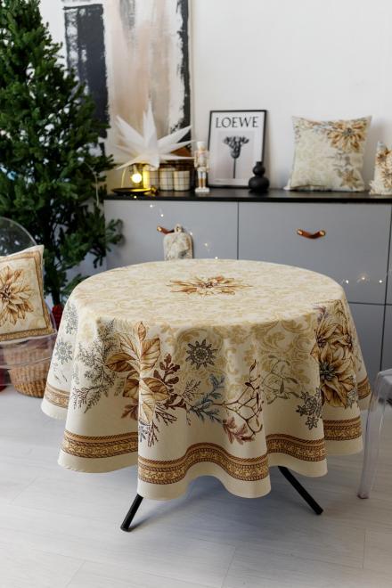 Скатерть гобеленовая с люрексом Прованс Золотой праздник d 136 см (36327)