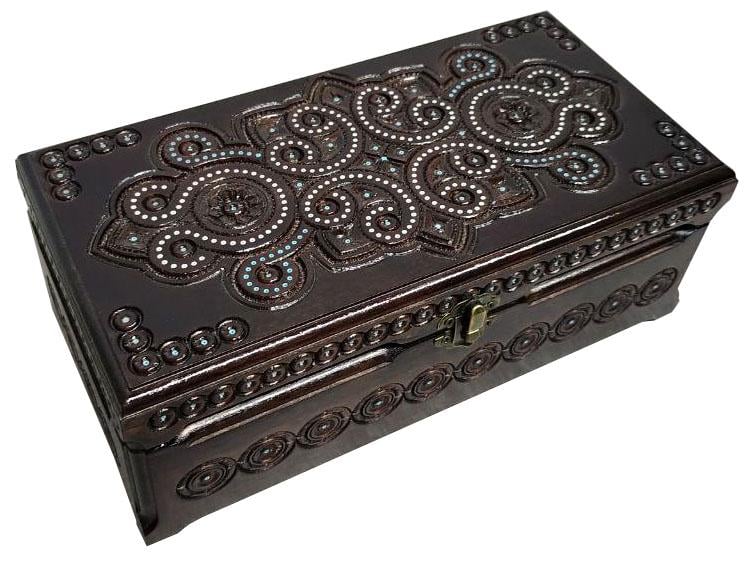 Скринька дерев'яна інкрустована бісером 27x14 см (00174)