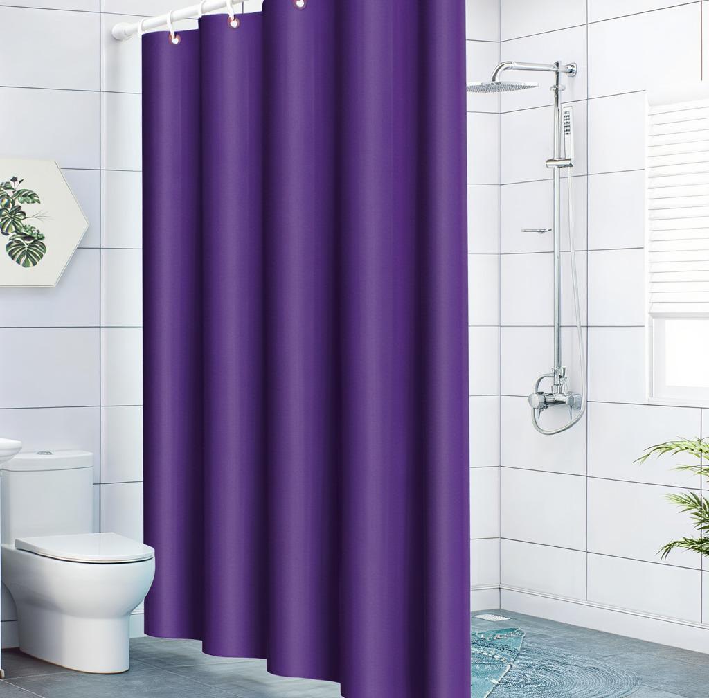 Шторка для ванной и душа с кольцами водоотталкивающая с крючками PEVA однотонная 180x180 см Фиолетовый