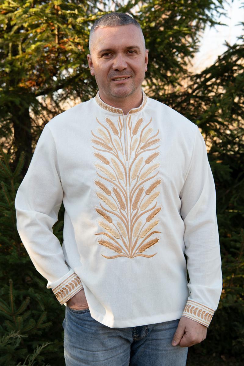 Вышиванка мужская натуральный лен с длинным рукавом 4XL Молочный (2468019329)