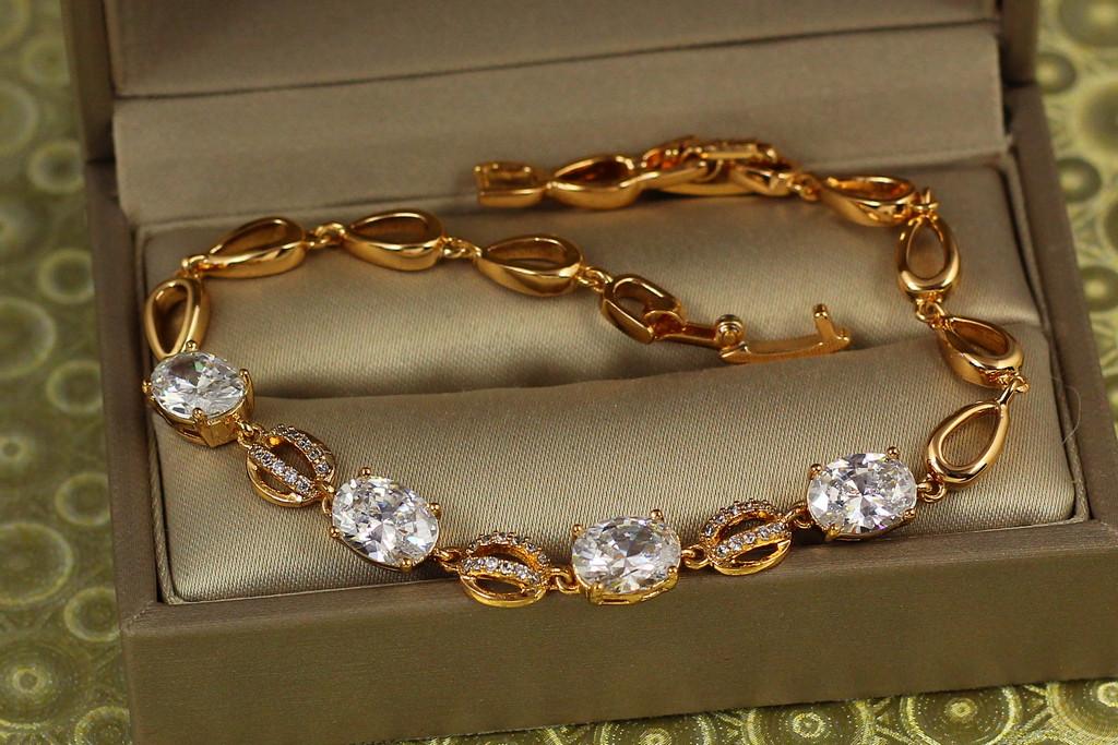 Браслет Xuping Jewelry Пьеса с белыми камнями 16,5 см х 10 мм Золотистый (2327333566)