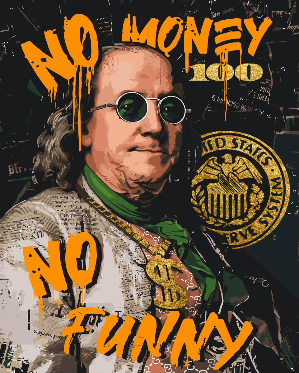 Картина по номерам Оригами Бенджамин Франклин No money no funny С красками металлик 40х50 см