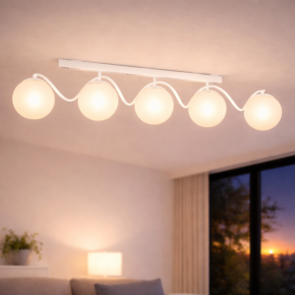 Люстра Valeso с линейным металлическим каркасом под пять ламп Е27 Белый (B K2355/5 WT)