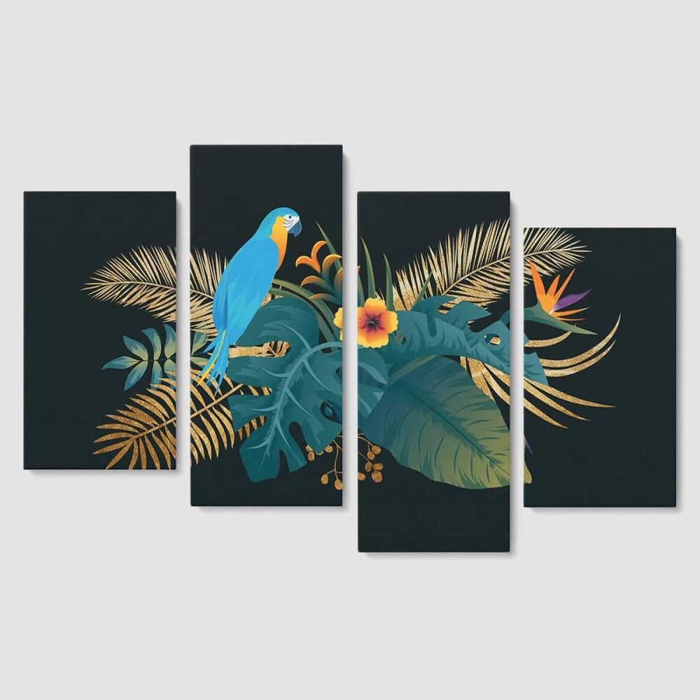 Модульная картина Malevich Store Голубой попугай из четырех частей 129x90 см (MK412815)