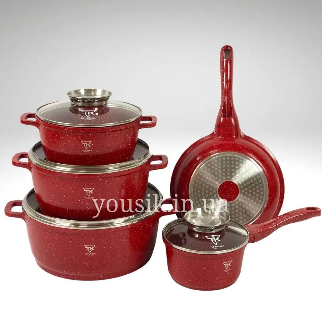 Набір посуду для індукції Top Kitchen TK-00020 з гранітним покриттям 10 предметів Червоний (2480402969) - фото 4 Набір посуду для індукції Top Kitchen TK-00020 з гранітним покриттям 10 предметів Червоний (2480402969) - фото 4