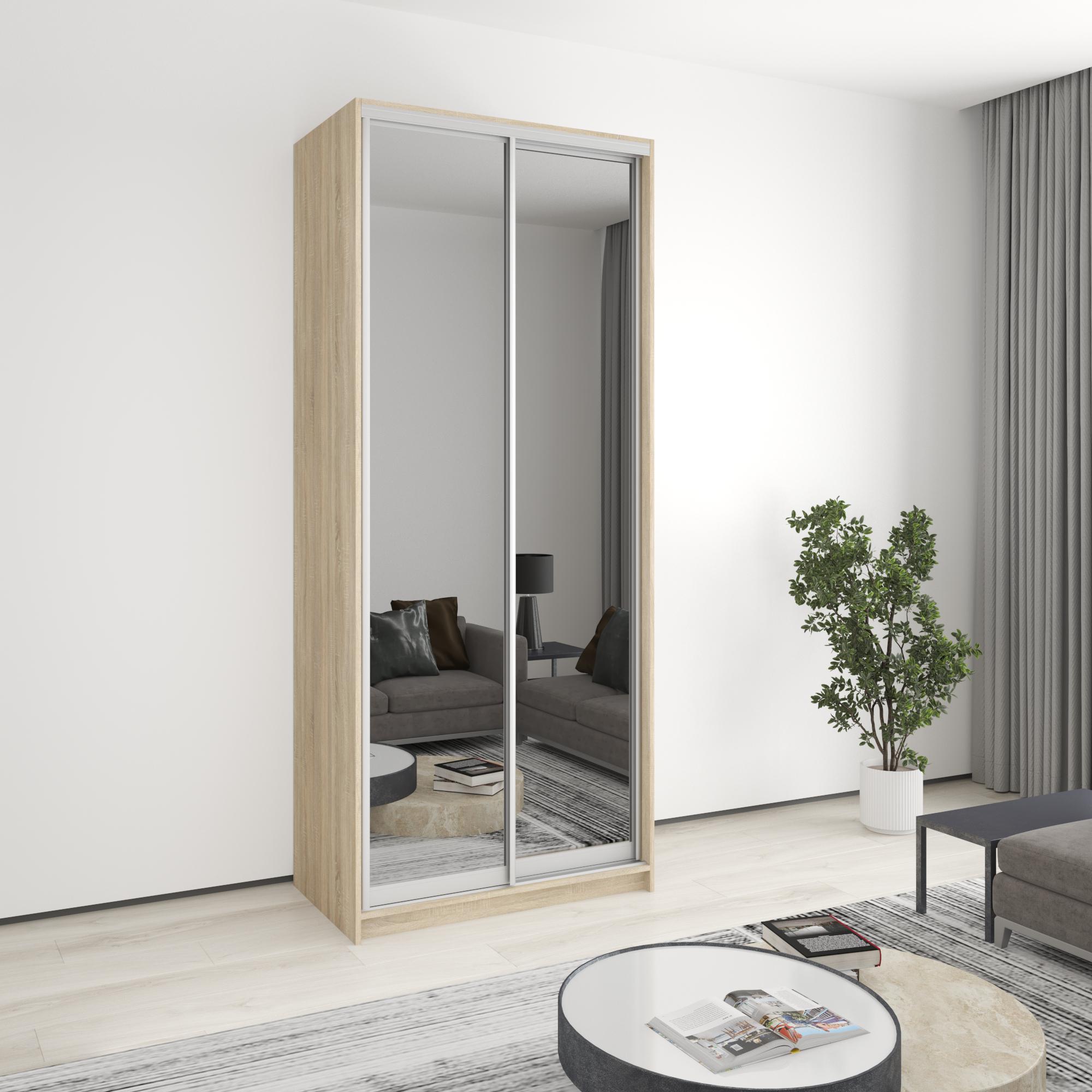Шкаф-купе двухдверный MebelStar стандарт AL 2 зеркала 100x60x240 см Дуб сонома (MBS-3870)