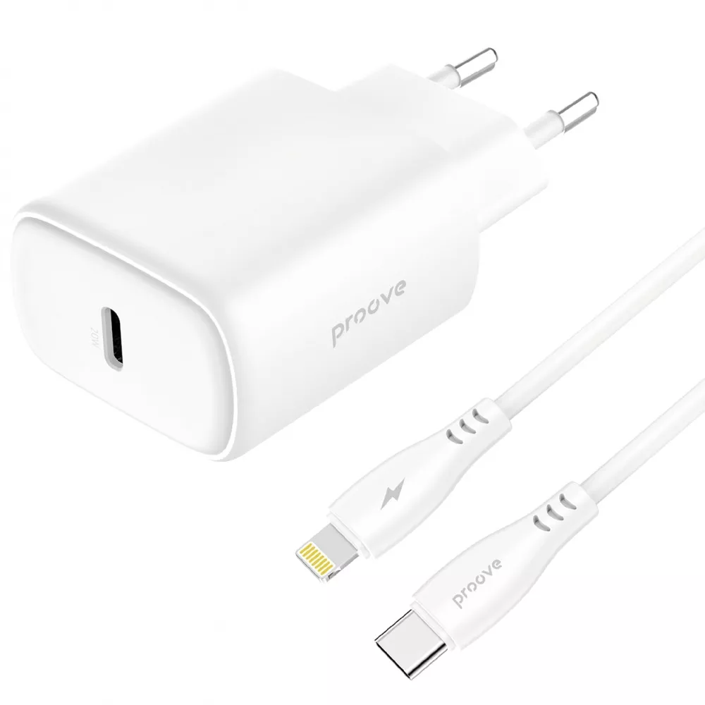 Зарядное устройство для Proove Silicone Power 2 USB-C 20W Type-C-Lightning 1 м Белый (30106260)