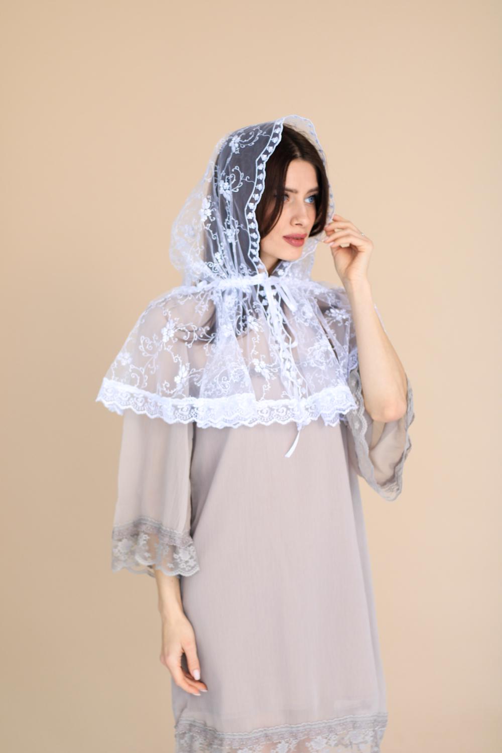 Палантин на голову для храму Білий (п011) - фото 6