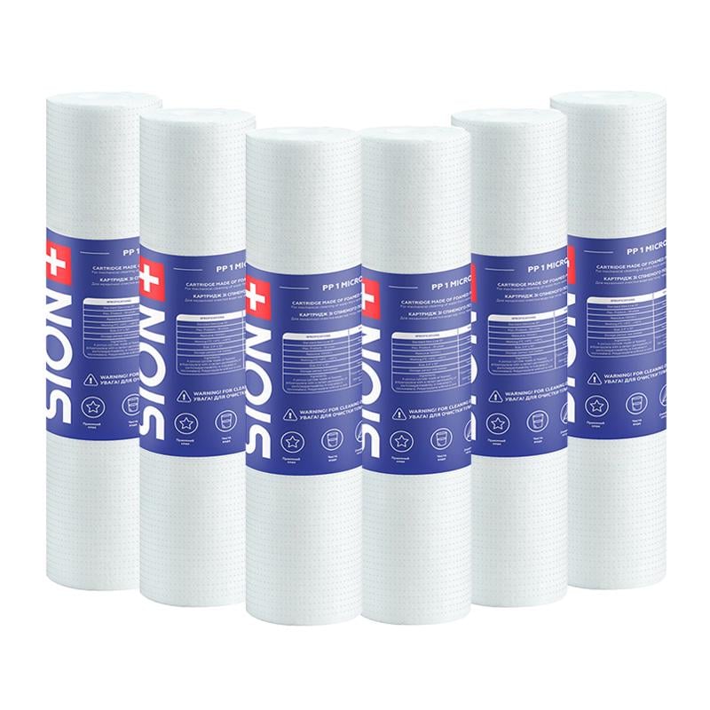 Комплект картриджей из вспененного полипропилена Sion 2,5х10" 10 мкм 6 шт. (67804) - фото 1 Комплект картриджей из вспененного полипропилена Sion 2,5х10" 10 мкм 6 шт. (67804) - фото 1