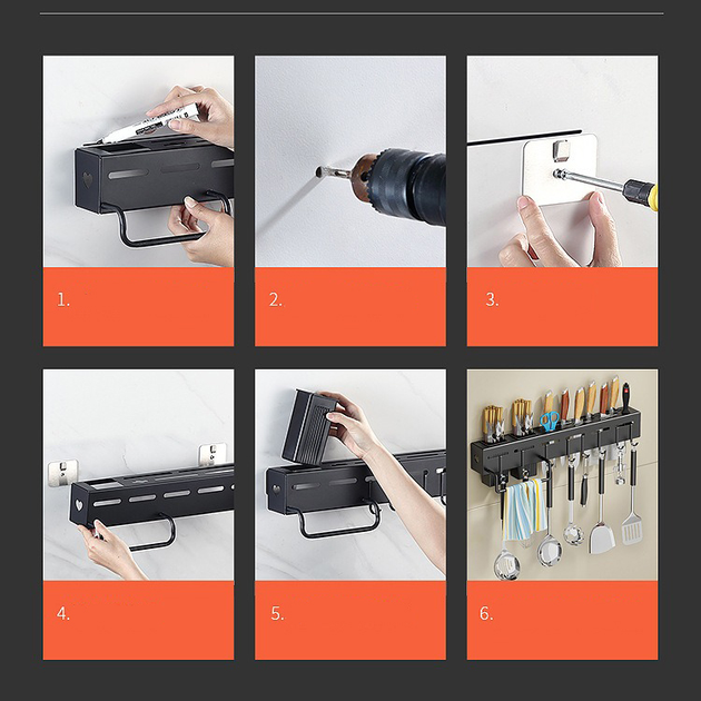 Настенный держатель для кухонных принадлежностей Homy Holder с крючками Черный - фото 8 Настенный держатель для кухонных принадлежностей Homy Holder с крючками Черный - фото 8