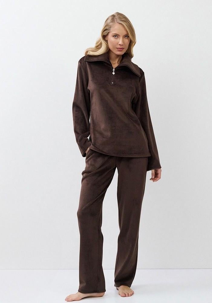 Домашний женский костюм Aruelle кофта и штаны XL Коричневый (Milene-set)