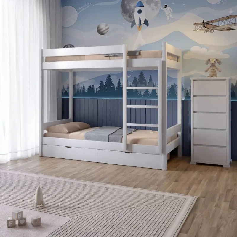 Ліжко двоярусне дерев'яне Mebigrand Атланта Міні з ящиками 80x190 см RAL9003 Білий (MBG-2442) - фото 1