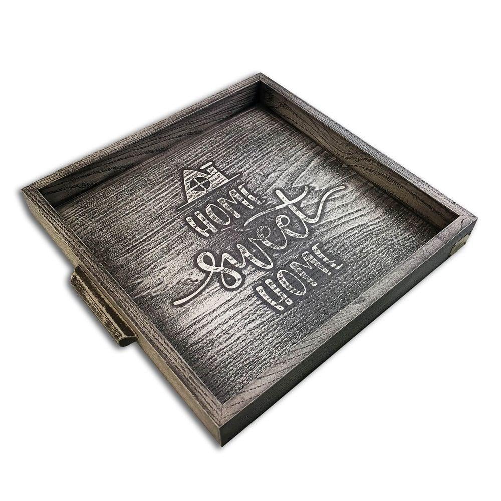 Піднос дерев'яний "Home sweet home" вінтаж 32,5х32,5х4 см Сірий (хрп132х321сва)