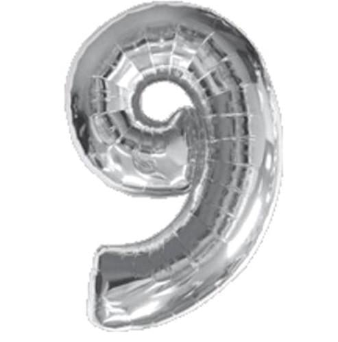 Шарик цифра 9 без гелия фольга 70 см Серебристый (8090/9)