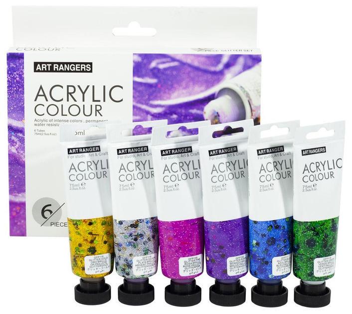 Художественные акриловые краски с блестками Art Rangers Acrylic glitter 6 цветов в тубах по 75 мл (FEA0675-G) - фото 2