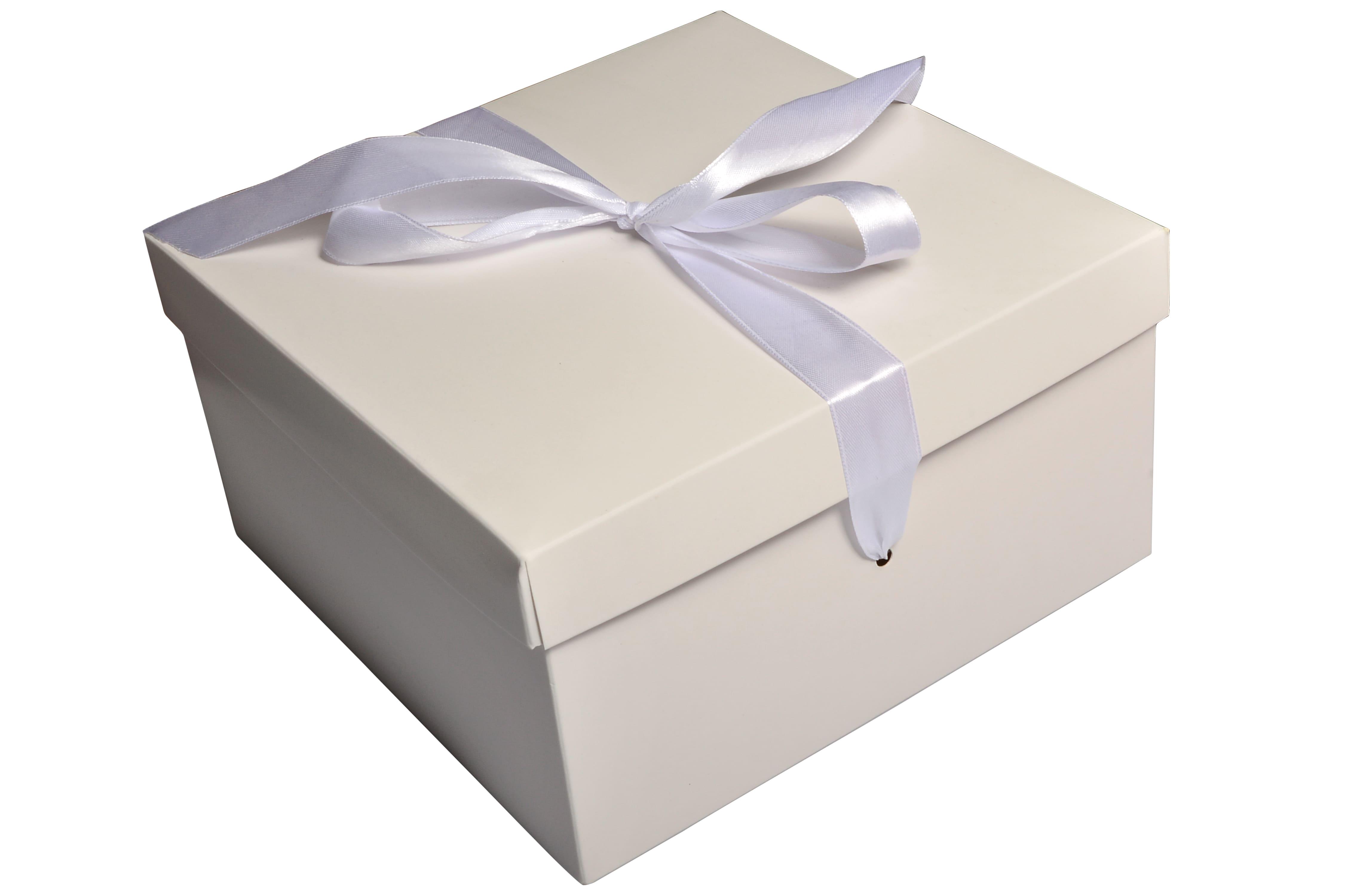 Подарункова коробка із білою стрічкою 22х22х12 см Білий (404134278) - фото 1