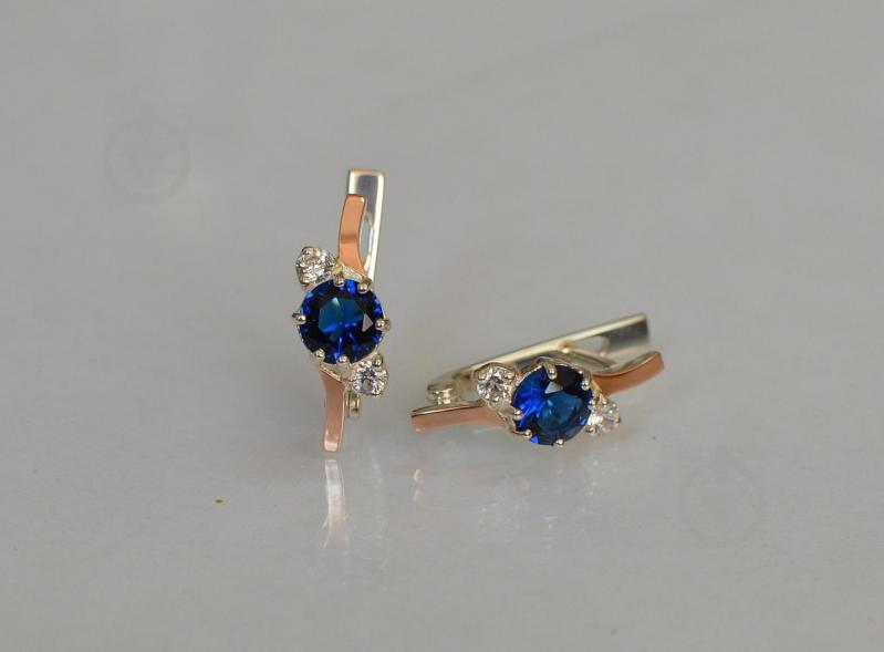 Серебряные серьги Sil с золотыми вставками 134s-12 Танзанит (Sil-1199)