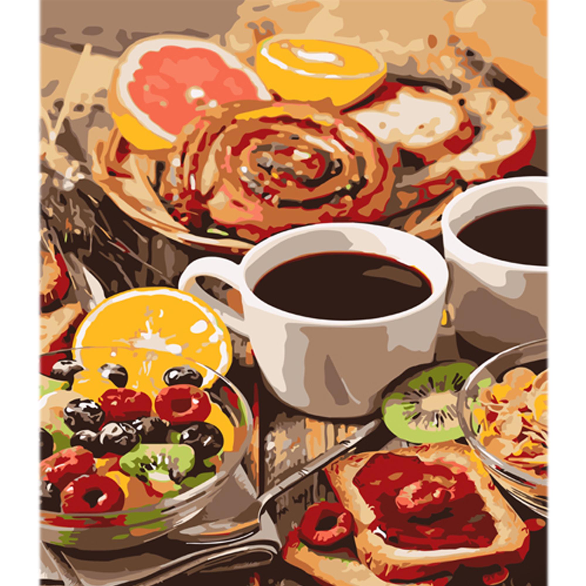 Картина по номерам Strateg Премиум Утренние сладости кофе с лаком и уровнем 30x40 см (Str-LY01)