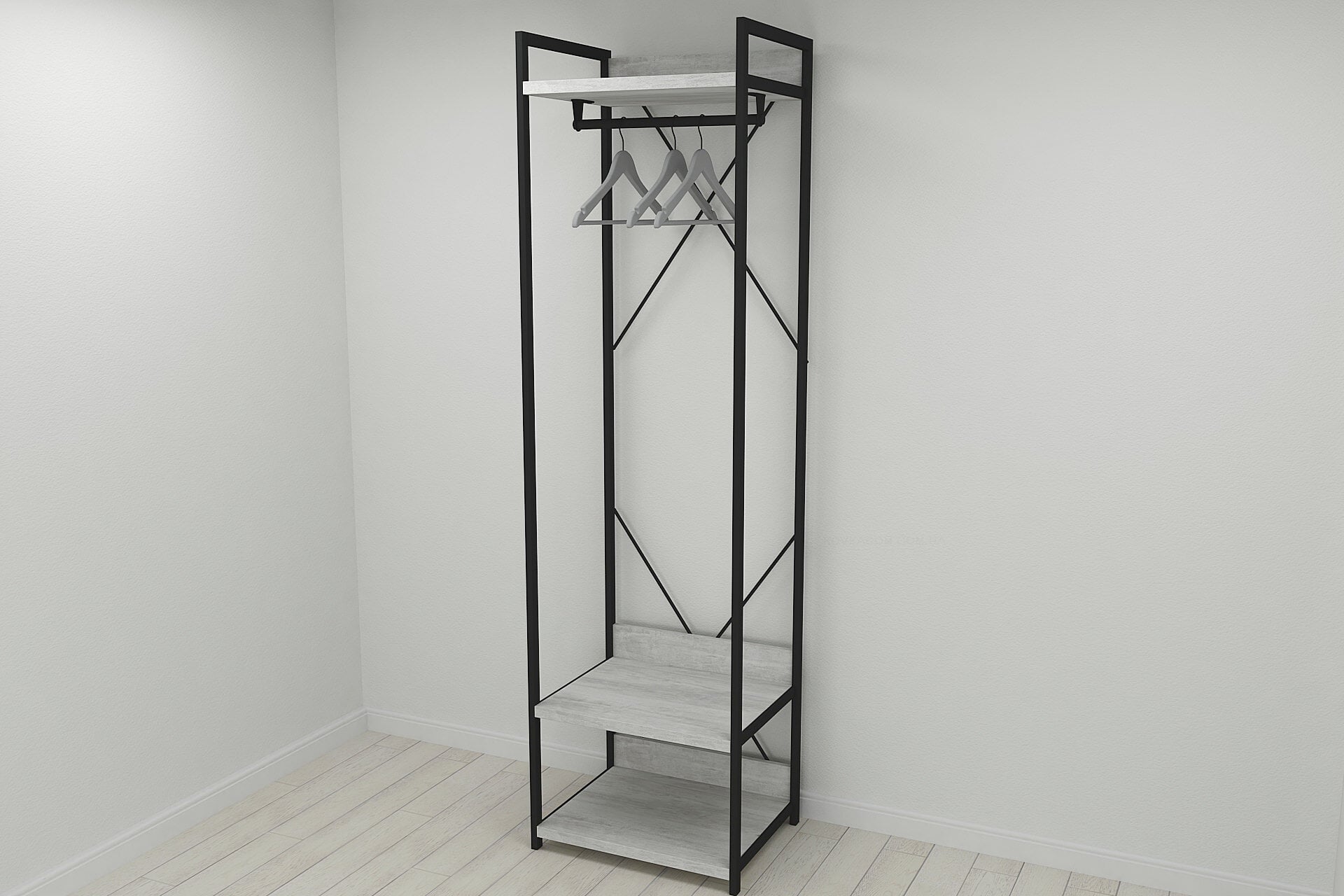 Шафа-гардероб Ferrum-decor Конект Уні секція 1 серії метал/ДСП 32 мм 220x60x50 см Чорний/Бетон (FRD-106874)