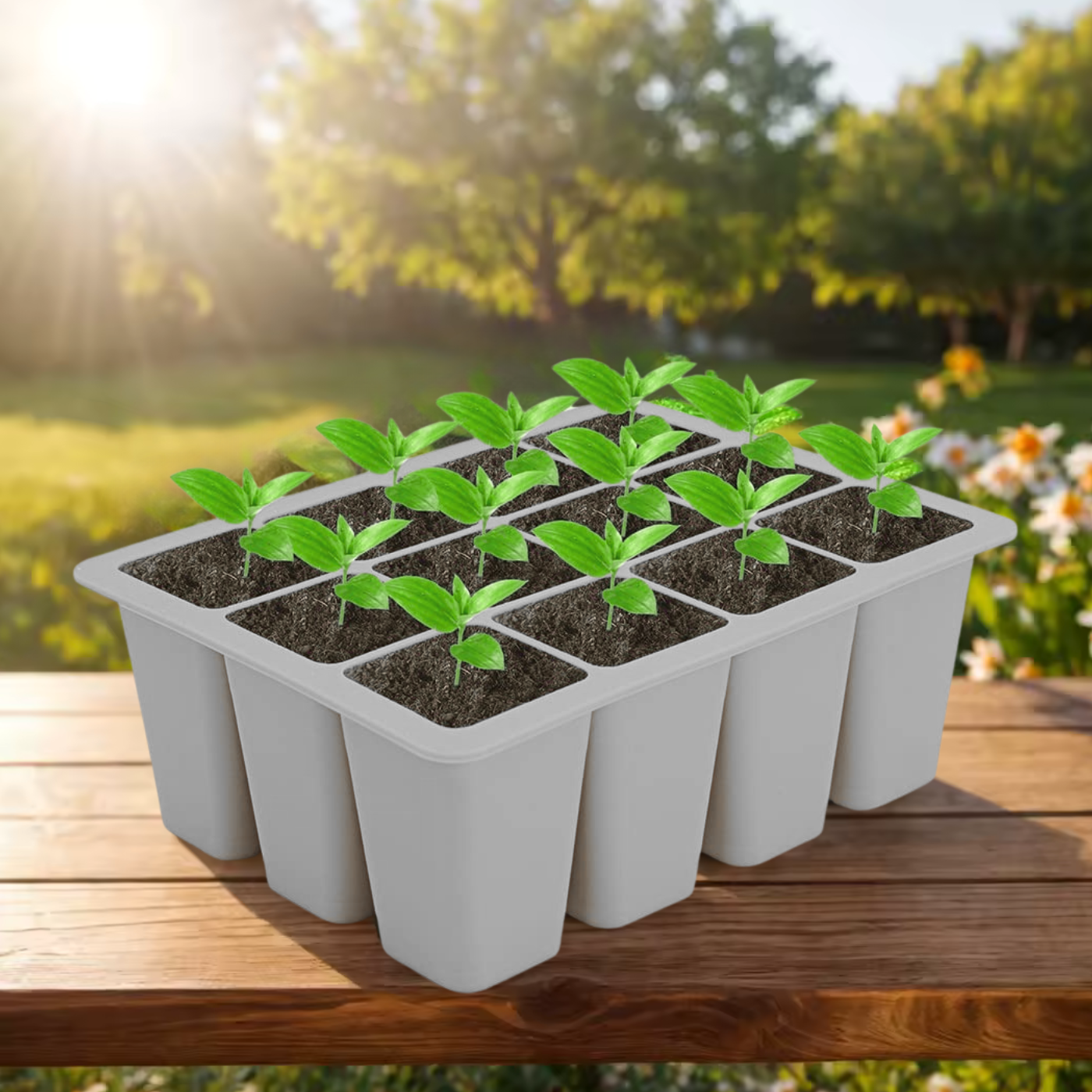 Лоток садовый для рассады кассета на 12 ячеек силиконовый многоразовый для проращивания семян растений цветов Серый