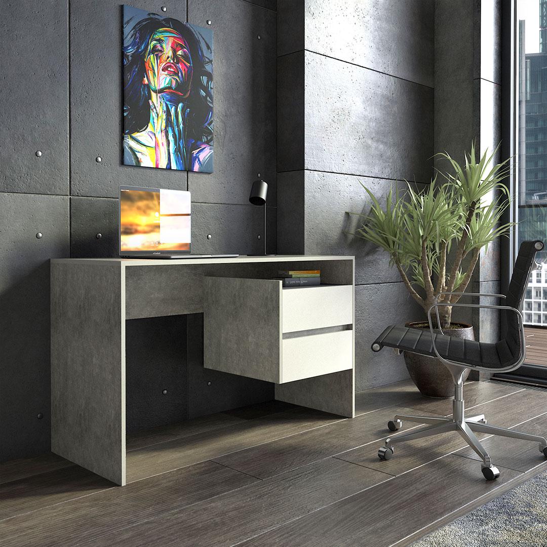 Комп'ютерний стіл з висувними шухлядами 1250х750х500 мм Бетон/Білий (ST-06) - фото 2 Комп'ютерний стіл з висувними шухлядами 1250х750х500 мм Бетон/Білий (ST-06) - фото 2