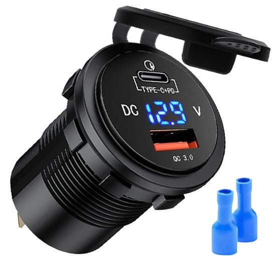 Адаптер для автомобиля врезной сдвоенный 12-24V USB PD3.0/QC3.0 с вольтметром