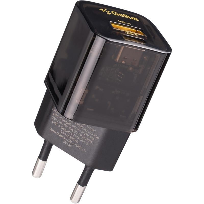 Зарядний пристрій мережевий Gelius Genesis GP-HC055 USB+Type-C 30W GaN Incredible series Transparent Black (94754) - фото 7 Зарядний пристрій мережевий Gelius Genesis GP-HC055 USB+Type-C 30W GaN Incredible series Transparent Black (94754) - фото 7