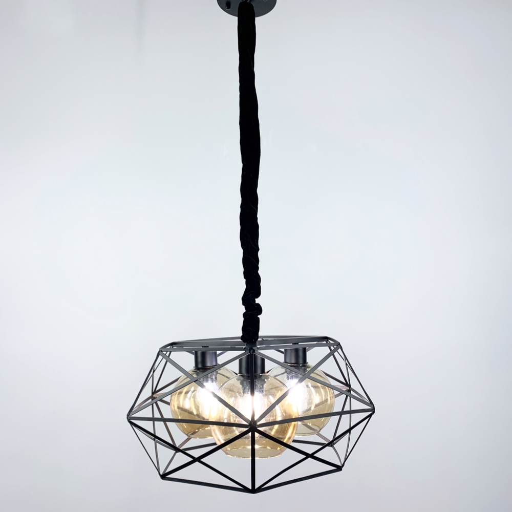 Люстра на 3 плафони бурштин Чорний (11870/3 BK)