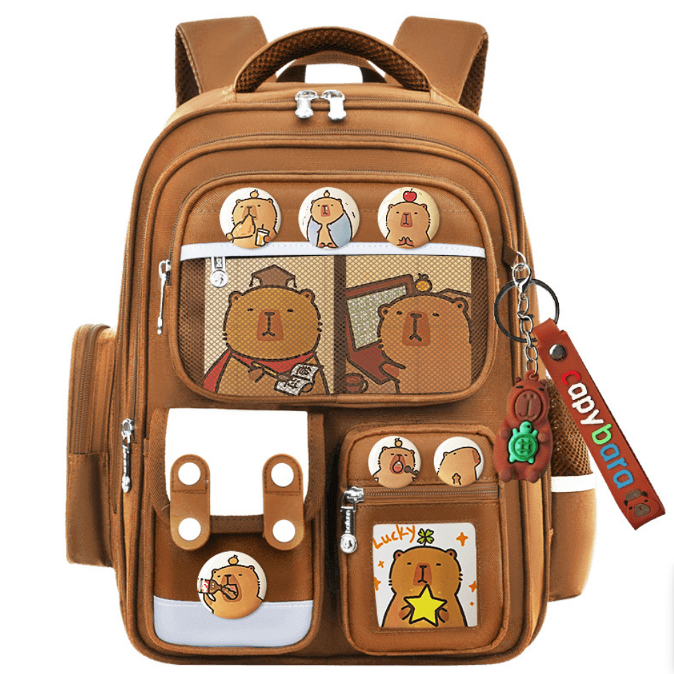 Шкільний рюкзак Капібара з ортопедичною спинкою та іграшками Коричневий