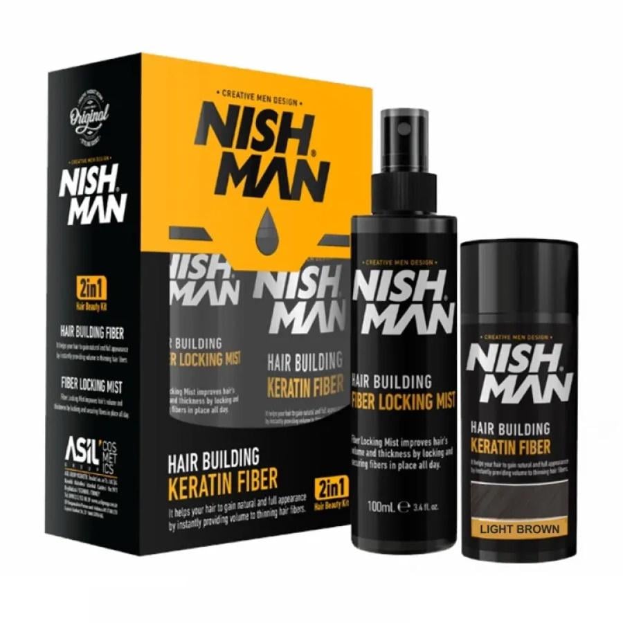 Набор для маскировки залысин Nishman Hair Building Keratin Fiber 20 г/Locking Mist 100 мл Светло-коричневый (НМ109)