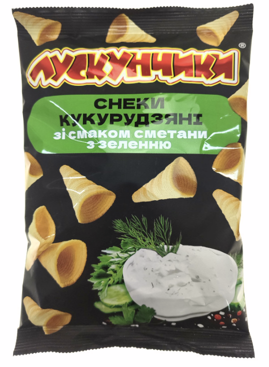 Снеки кукурудзяні Лускунчики зі смаком та ароматом сметана з зеленню м/у 130 г