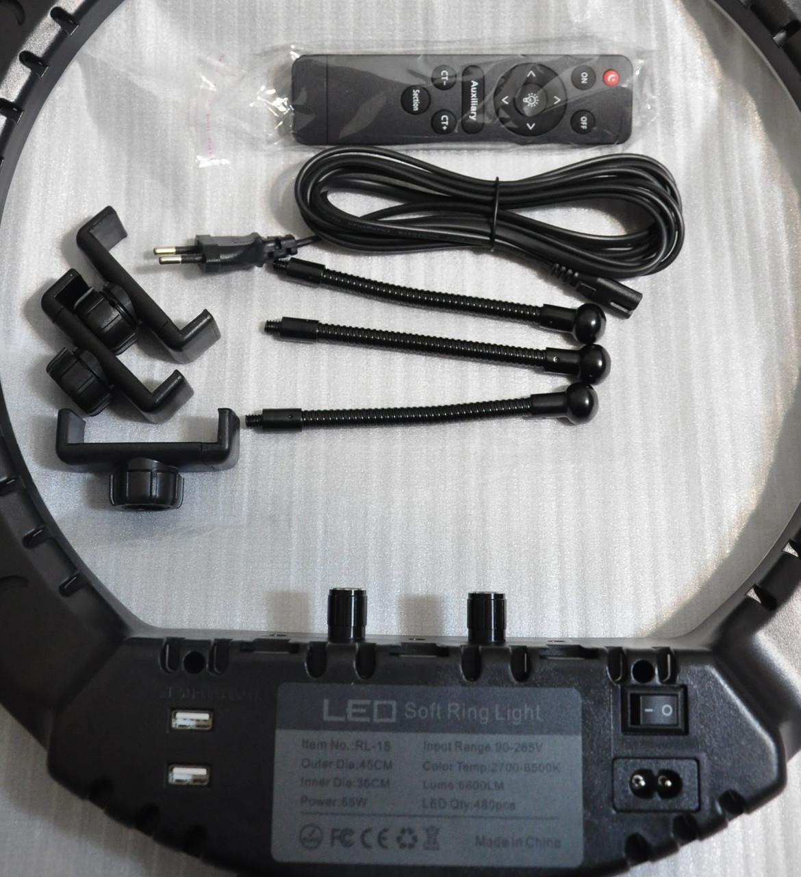 Лампа светодиодная кольцевая RL-18 с усиленным штативом 45 см 55 Вт (2472511831) - фото 4 Лампа светодиодная кольцевая RL-18 с усиленным штативом 45 см 55 Вт (2472511831) - фото 4