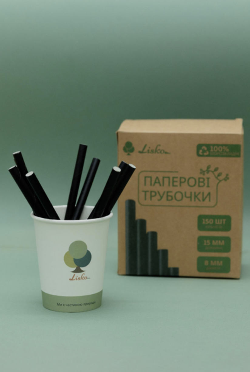 Трубочки бумажные в картонной упаковке 8х150 мм 150 шт. Черный - фото 2