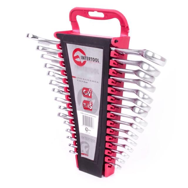 Набор ключей Intertool Cr-V комбинированных 6-22 мм 15 ед. (000028014) - фото 2 Набор ключей Intertool Cr-V комбинированных 6-22 мм 15 ед. (000028014) - фото 2