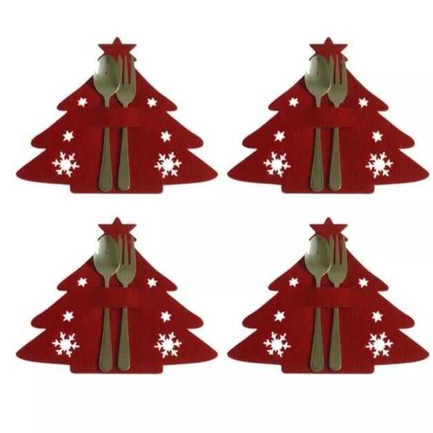 Прикраси на новорічний стіл Ялинки для приборів 4 шт. 20x17 см Червоний (22300/8)