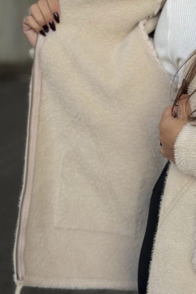 Кардиган жіночий з альпаки з хутром S-M Бежевий (194456) - фото 3