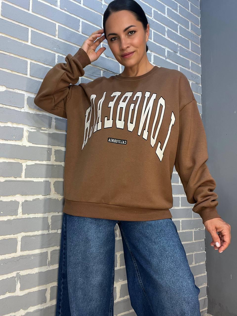 Свитшот женский QUZEN 488 long beach флис утепленный M Коричневый (883) - фото 1 Свитшот женский QUZEN 488 long beach флис утепленный M Коричневый (883) - фото 1