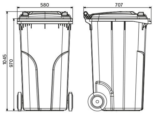 Сміттєвий бак EUROPLAST пластиковий 240 л Жовтий (PRR240) - фото 2