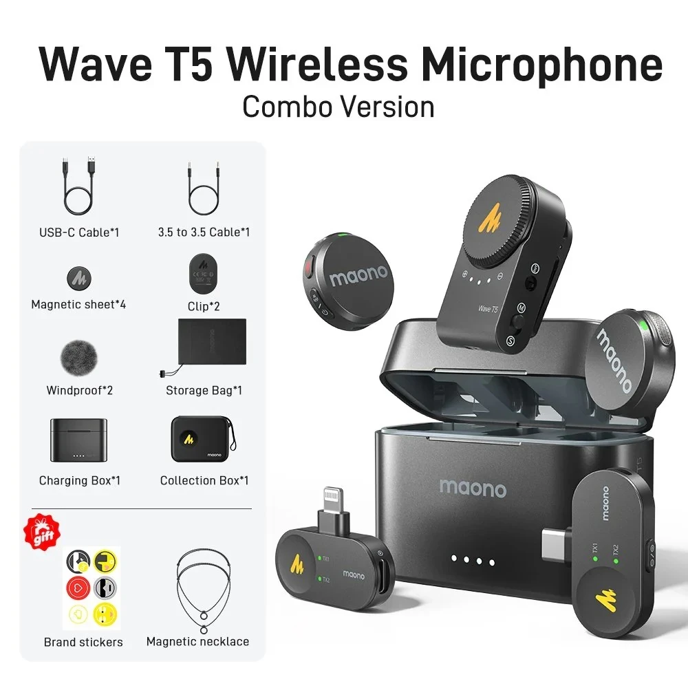 Микрофон петличный Maono Wave T5 COMBO для камеры для смартфона Type-C Lightning Android и iPhone (136144) - фото 2