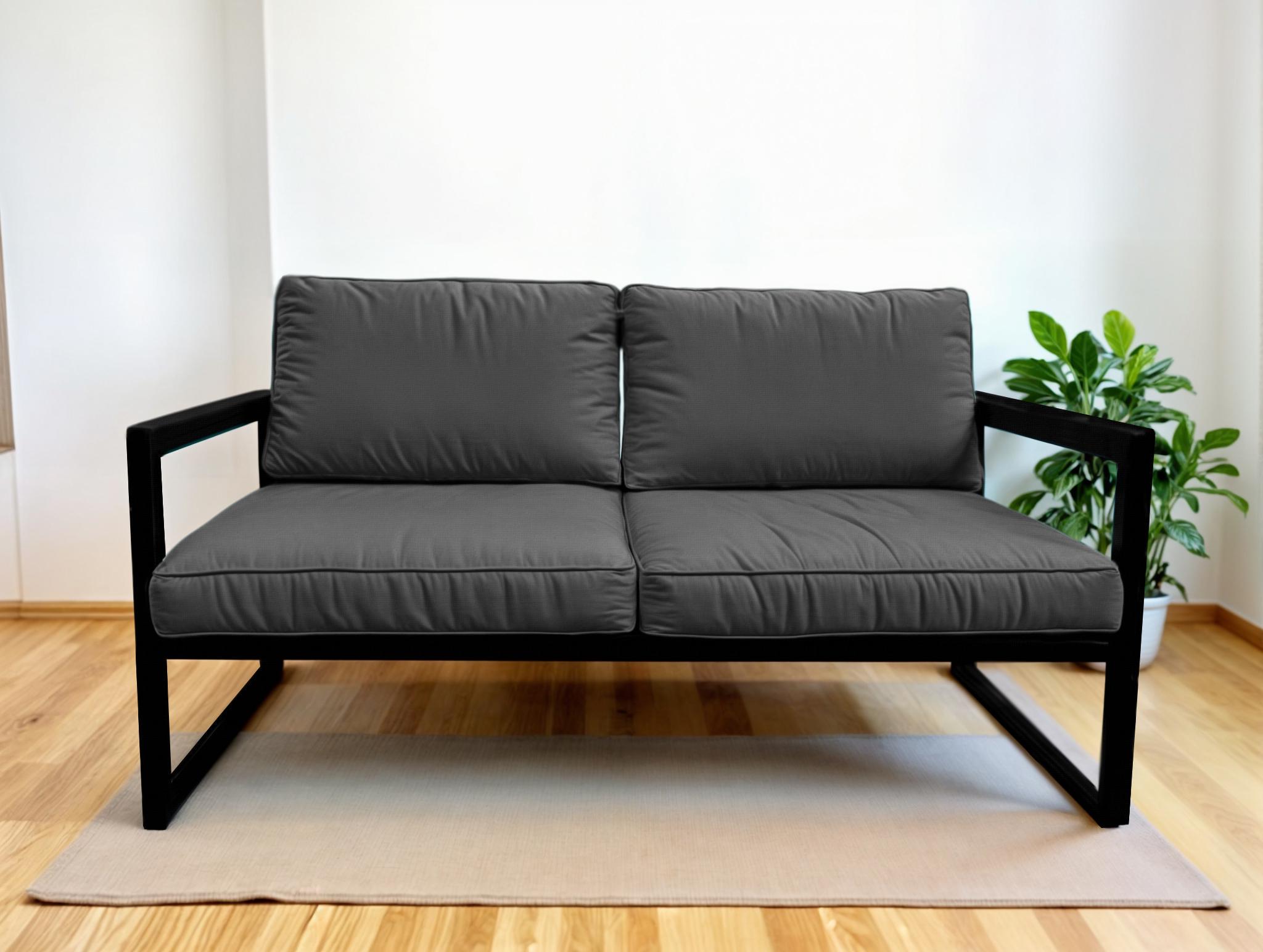 Диван металевий Tobi Sho Лофт Стейт DV1 з підлокітниками та м'якими подушками 750х1300х700 мм рогожка 42/Темно-сірий - фото 1