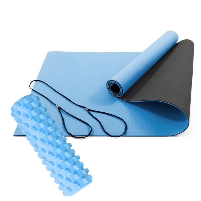 Набор для йоги фитнеса МФР ролл-массажер и коврик для йоги двухсторонний 45х13 см