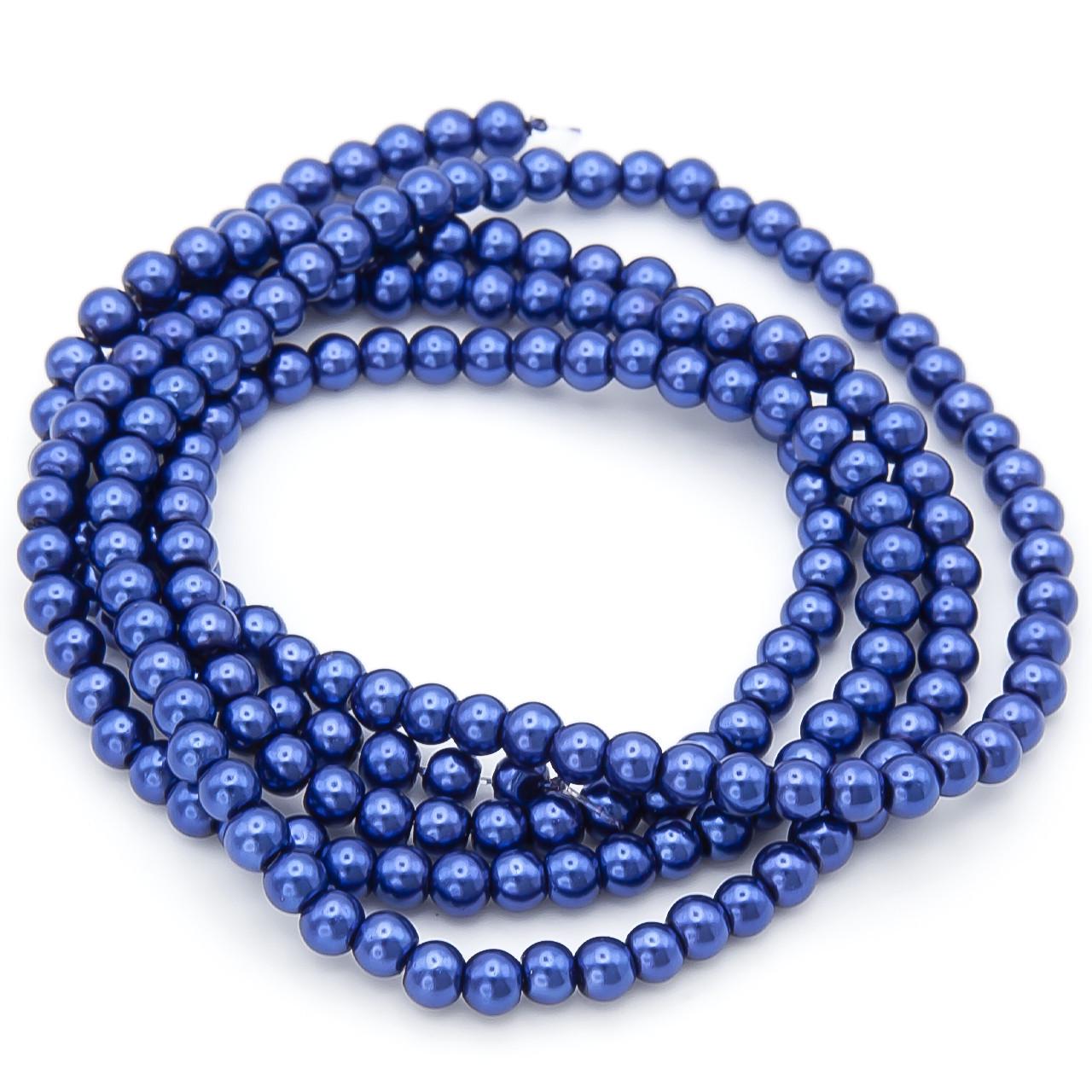 Бусины стеклянные на нитке под жемчуг 6 мм 80 см 145 шт. Электрик (БЖ0006ш19)