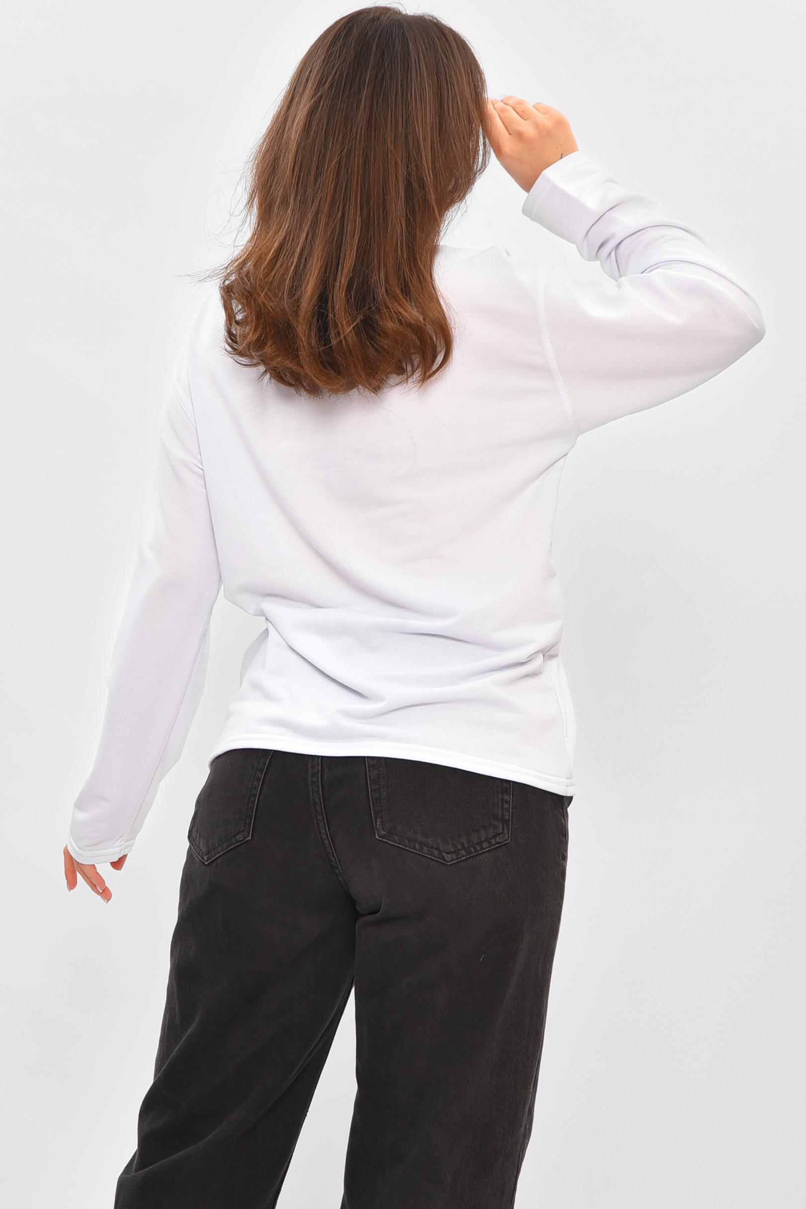 Кофта женская 205120 однотонная с принтом S-M Белый (205120_!328728_42-44) - фото 3