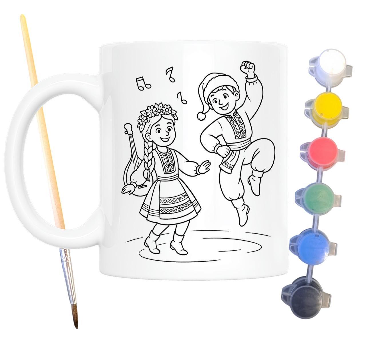 Набор для творчества кружка раскраска Украинские народные танцы 330 мл Белый (КР0121) - фото 2