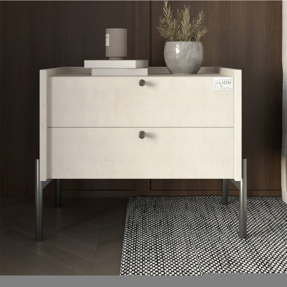 Тумба прикроватная Lion Wood с двумя ящиками Бетон style (000-000-2322)