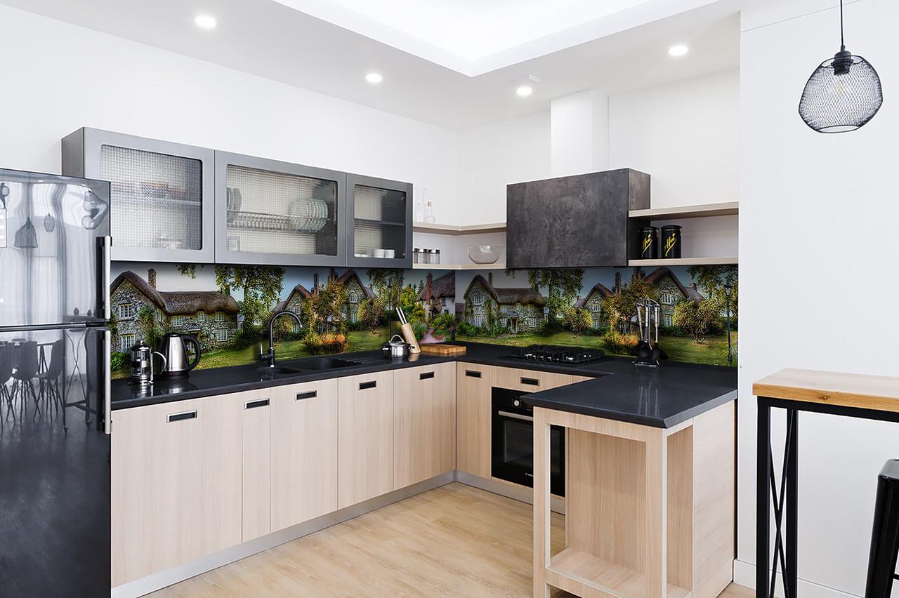 Кухонный фартук Сказочный домик 02 из самоклеющейся виниловой пленки 60х300 см Зеленый